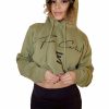 Olive Green White Lettering Cropped Hoodie