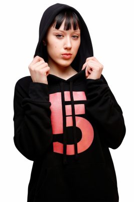 Black Statement Pullover Hoodie – Pink Front Logo