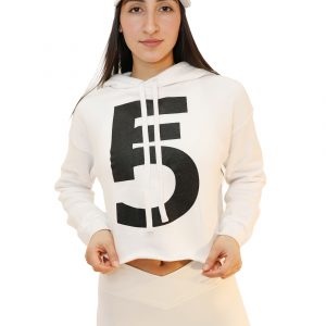 Alternative view of Ivory Edge Cropped Hoodie – Black Emblem Edition